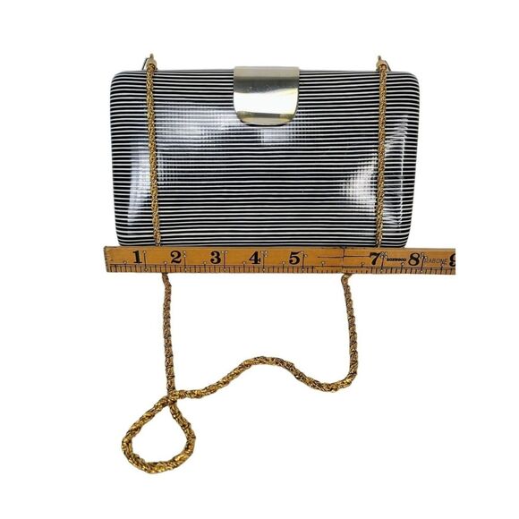 Vintage Saks Fifth Avenue Striped Clam Shell Chain Strap Bag Clutch Purse Italy - Picture 2 of 10